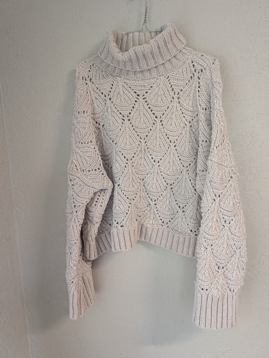 POL Sweaters - Turtleneck Cable Knit Sweater S Cream Cottagecore Fisherman Lagenlook Open Weave